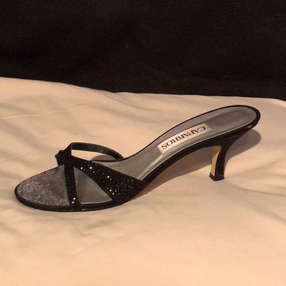 Black formal short heels with black sequins